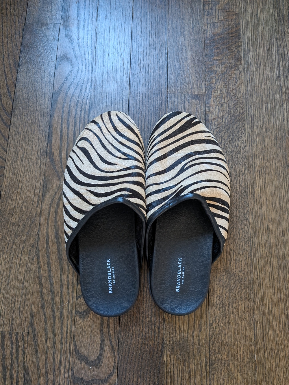 Brandblack Zebra-Print Slide Mules - Black & Cream